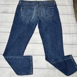 Paige Jeans Women's 30 Blue Mid-Rise Skyline Ankle Peg Jessie Tear and Repair